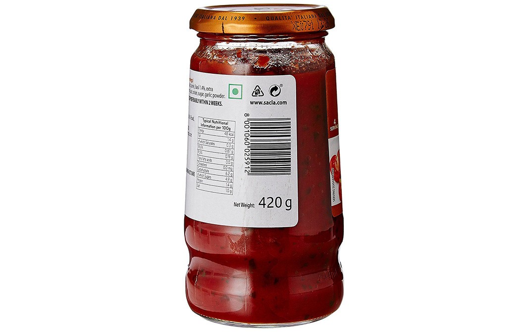 Sacla Tomato & Basil Sauce    Glass Jar  420 grams